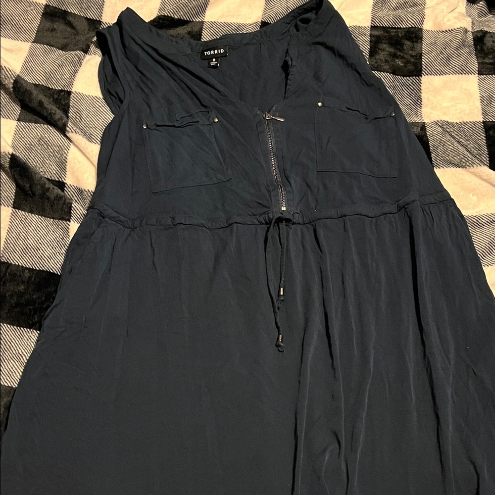 Torrid Navy V-Neck Drawstring Mini Dress